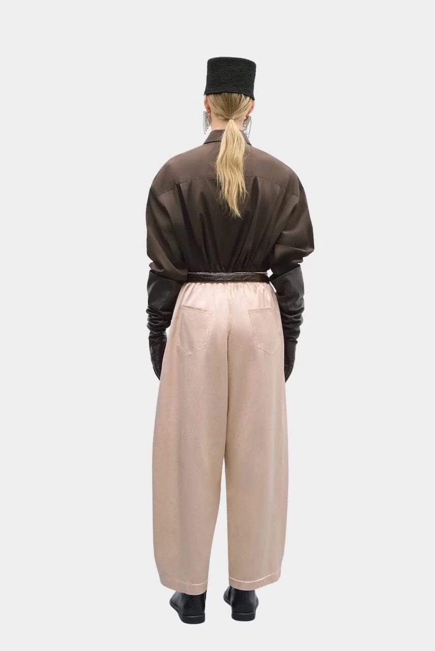 Satin Curved Pants, Peach - Image 4