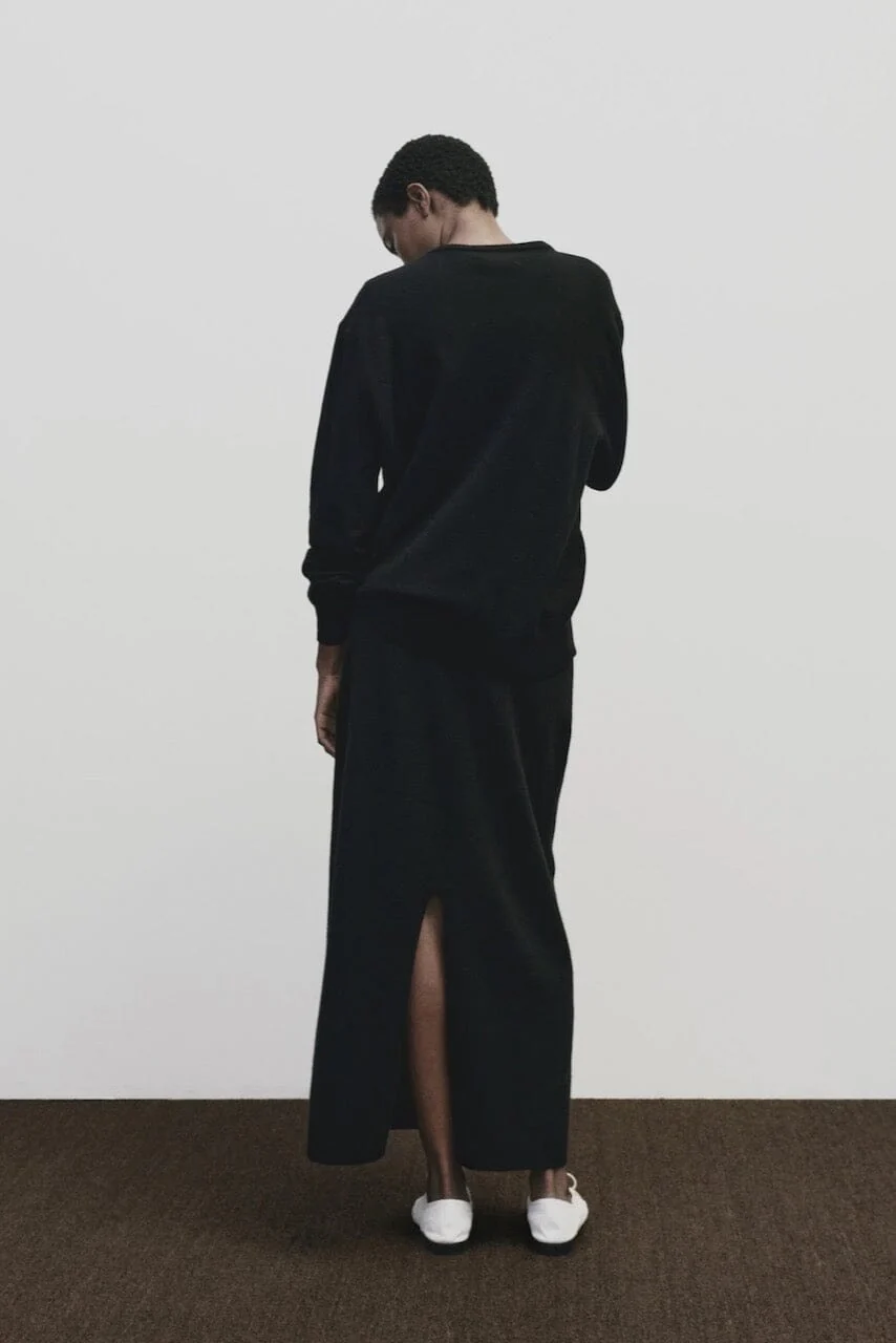 Cashmere Blend Knit Midi Skirt, Black - Image 3